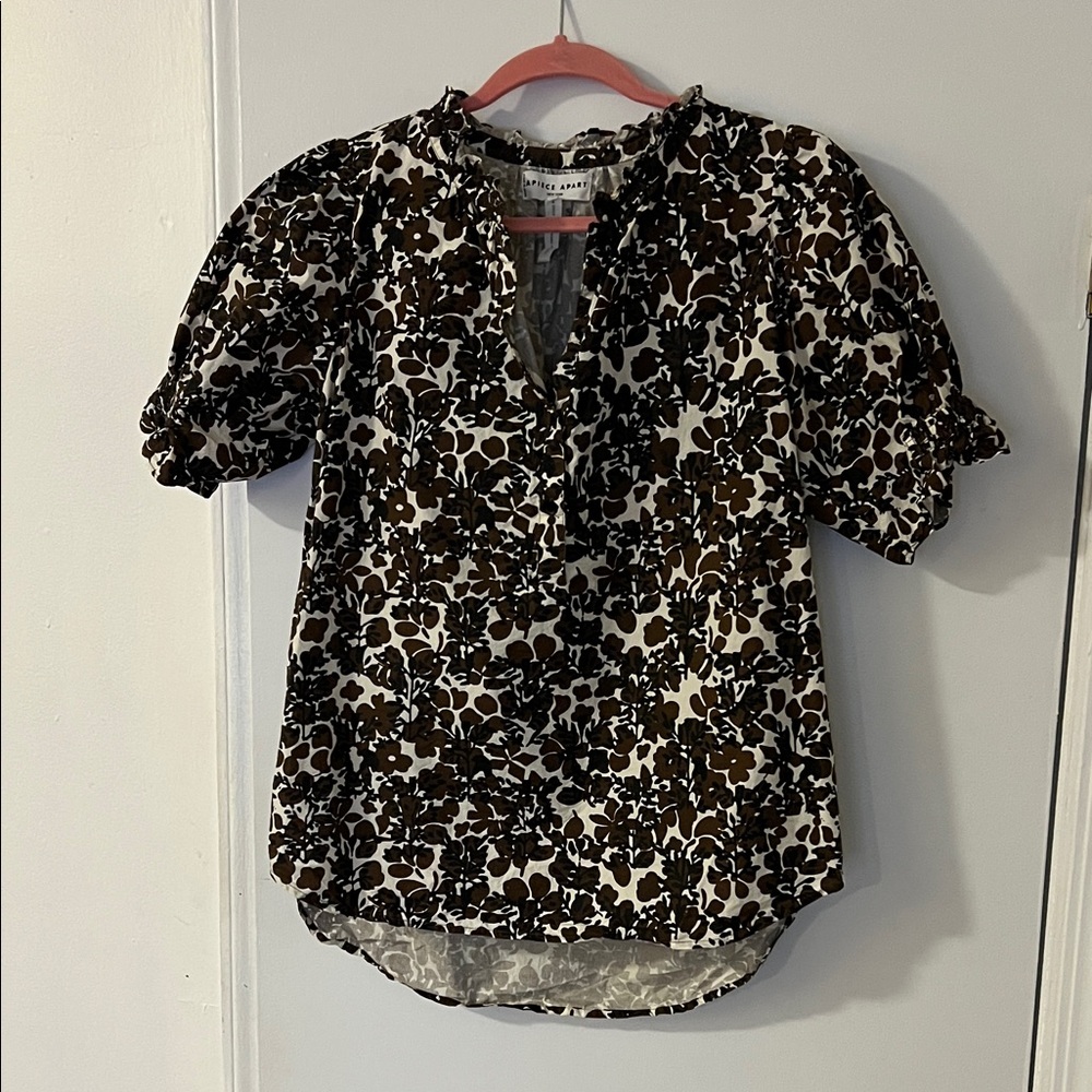 Apiece Apart Black and Brown Floral Blouse